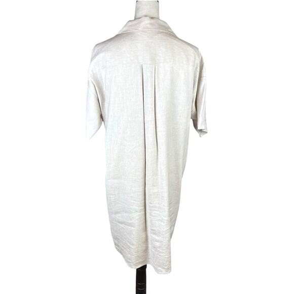 Preston & York Neutral Tan Linen Blend V-neck Collared Knee Length Shift Dress - Picture 3 of 11